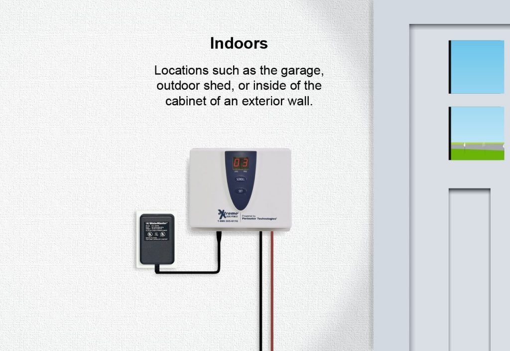 A graphic showing a transmitter installed indoors